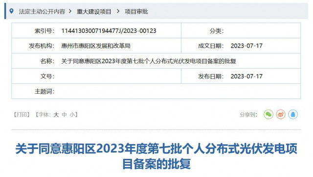 廣東惠州：同意182.23千瓦個人分布式光伏項(xiàng)目備案