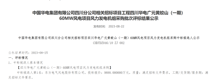 160MW！華電2個風電項目候選人公示