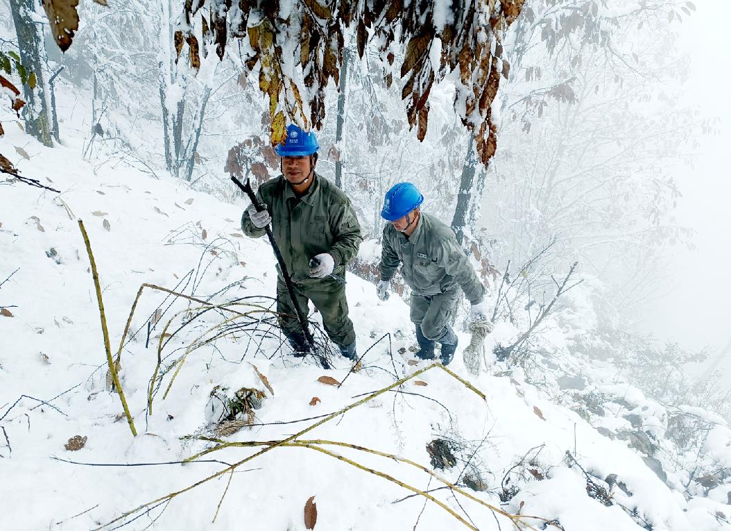 國網鄖西縣供電公司雪后特巡山區(qū)易覆冰線路